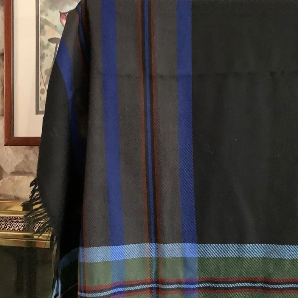 Navy plaid wrap.